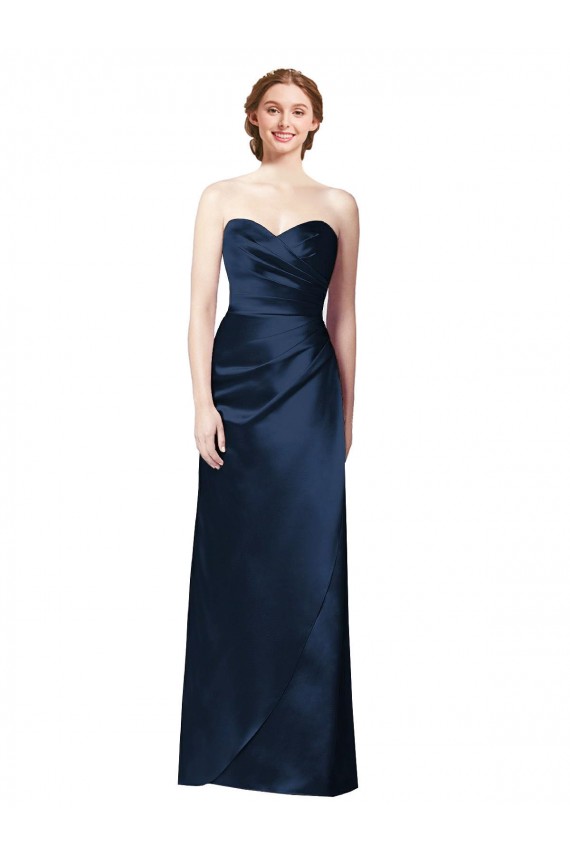Long Sleeveless Satin Dark Navy A-Line Bridesmaid Dress Colchester