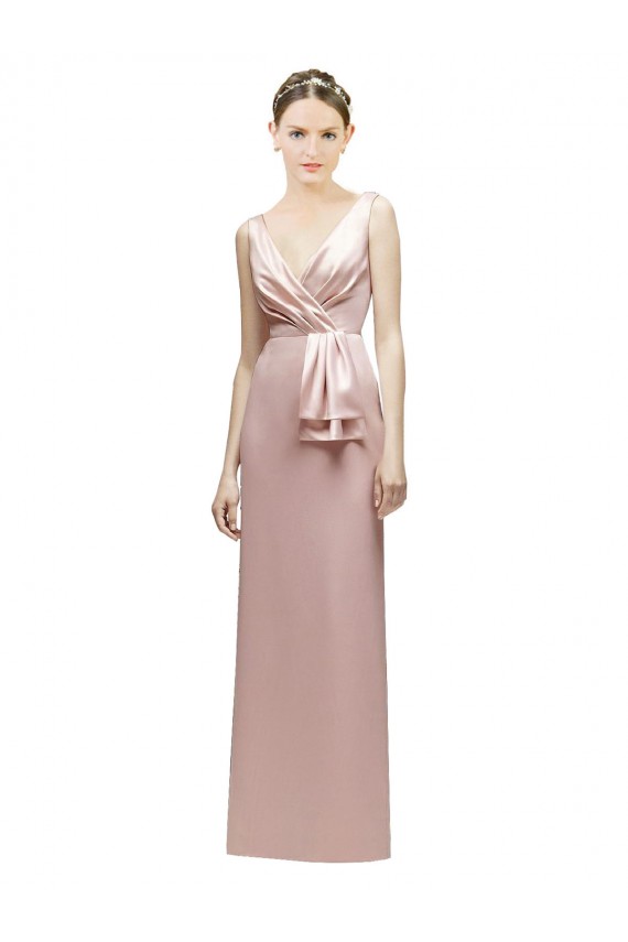 Long Sleeveless Satin Pink Sheath Bridesmaid Dress Colchester
