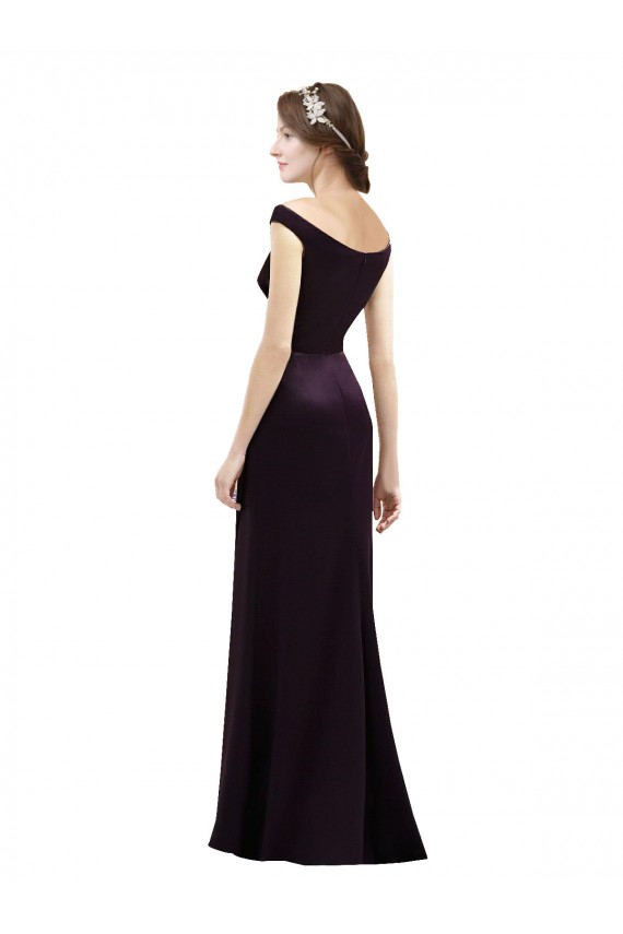 Long Cap Sleeves Satin Grape A-Line Bridesmaid Dress Colchester