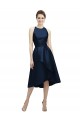 Tea Length Sleeveless Satin Dark Navy A-Line High Low Bridesmaid Dress Colchester
