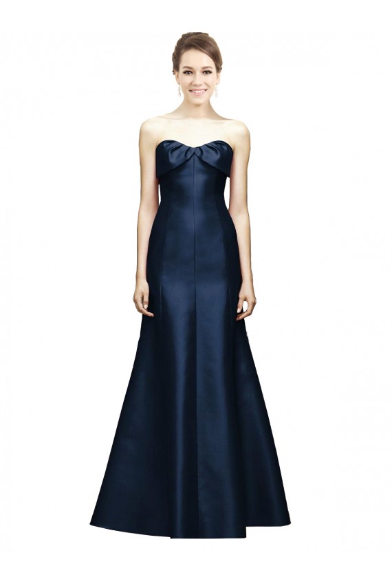 Long Sleeveless Satin Dark Navy Mermaid Bridesmaid Dress Colchester