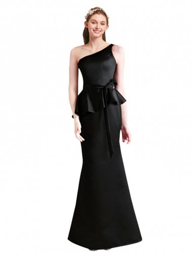 Long Sleeveless Satin Black One Shoulder Mermaid Bridesmaid Dress Colchester