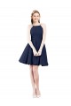 Knee Length Sleeveless Satin Dark Navy Halter Neck A-Line Bridesmaid Gown Colchester