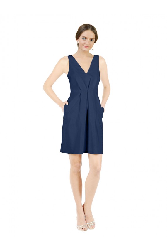 Knee Length Sleeveless Satin Dark Navy A-Line Evening Gown / Bridesmaid Dress Colchester