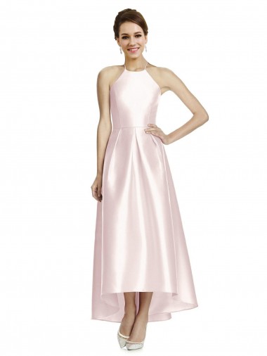 Long Sleeveless Satin Pink A-Line High Low Bridesmaid Dress Colchester
