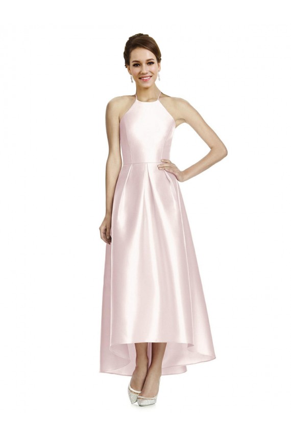 Long Sleeveless Satin Pink A-Line High Low Bridesmaid Dress Colchester