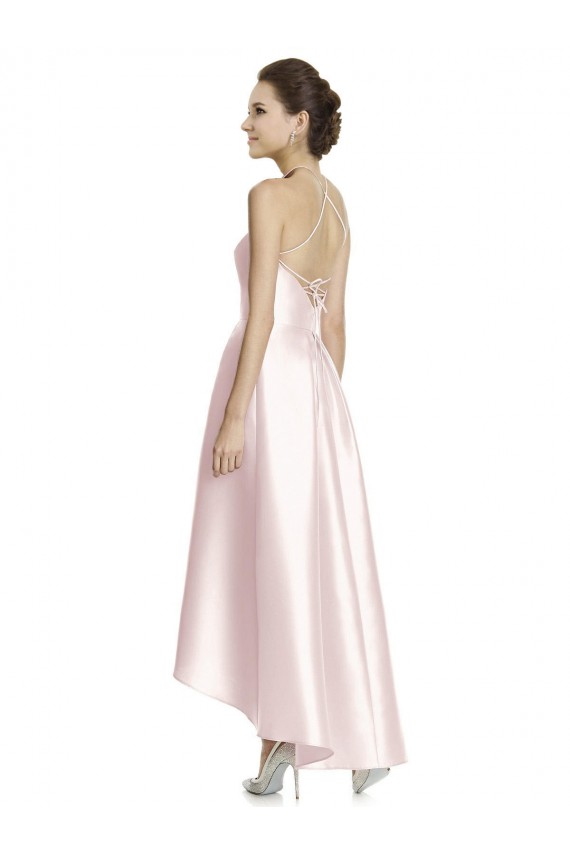 Long Sleeveless Satin Pink A-Line High Low Bridesmaid Dress Colchester