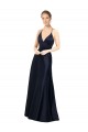 Long Sleeveless Satin Dark Navy A-Line Prom Dress / Bridal Party Dress Colchester