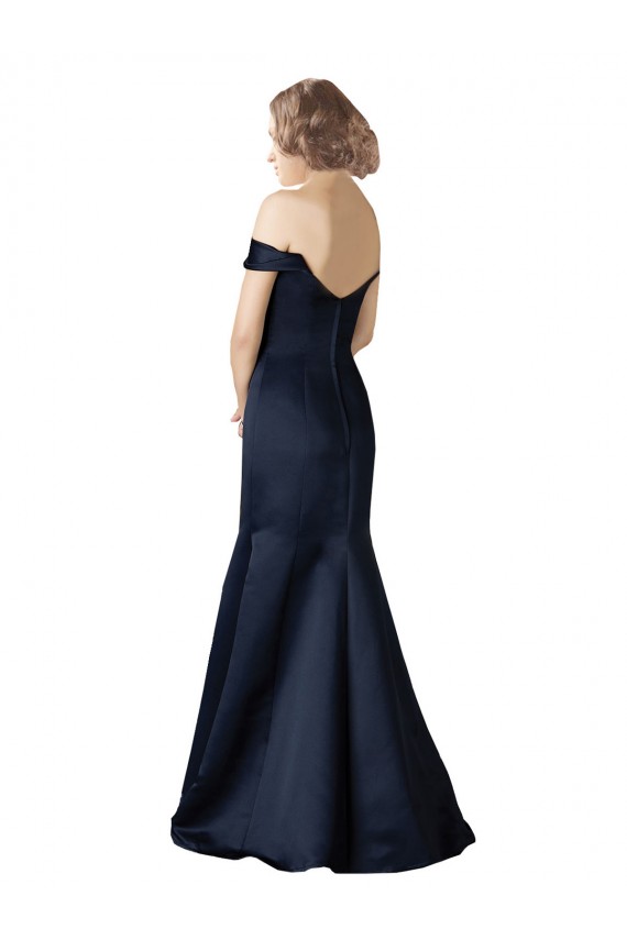 Long Cap Sleeves Satin Dark Navy Mermaid Prom Dress / Bridesmaid Dress Colchester