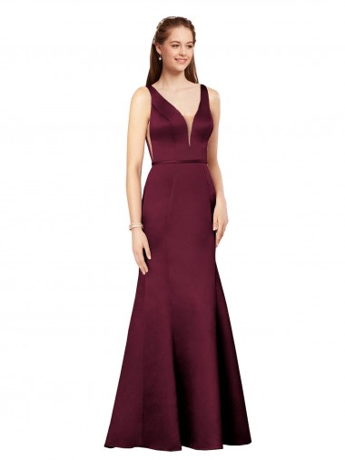 Long Sleeveless Satin Burgundy Sheath Formal Evening Gown / Prom Dress / Bridesmaid Dress Colchester