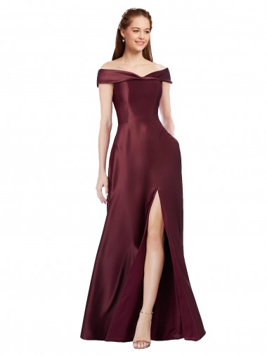 Long Cap Sleeves Satin Burgundy Gold A-Line Black Tie Evening Gown / Prom Dress / Bridesmaid Dress Colchester