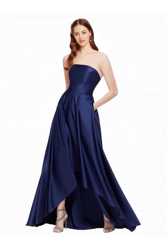 Long Sleeveless Satin Dark Navy A-Line High Low Evening Gown / Prom Dress / Bridesmaid Dress Colchester