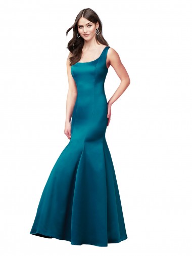 Long Sleeveless Satin Peacock Blue Mermaid Prom Dress / Bridesmaid Dress Colchester