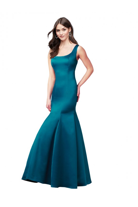 Long Sleeveless Satin Peacock Blue Mermaid Prom Dress / Bridesmaid Dress Colchester