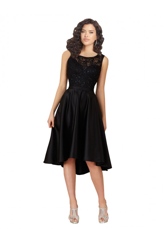 Midi Length Sleeveless Satin & Lace Black A-Line High Low Bridesmaid Dress Colchester