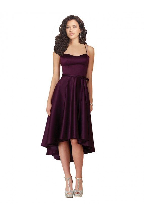 Short Sleeveless Satin Grape A-Line High Low Prom Dress / Bridesmaid Dress Colchester