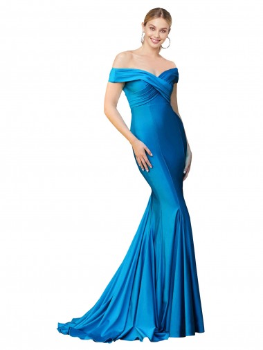 Long Sleeveless Satin Peacock Blue Mermaid Formal Evening Gown / Prom Dress / Bridesmaid Dress Colchester