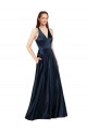 Long Sleeveless Satin Dark Navy A-Line Formal Evening Gown / Prom Dress / Bridesmaid Dress Colchester