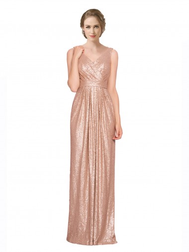 Long Sleeveless Sequin Rose Gold Sheath Bridesmaid Dress / Evening Dress Colchester