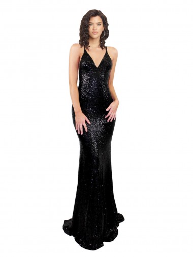 Long Sleeveless Sequin Black Mermaid Black Tie Evening Gown / Prom Dress / Bridesmaid Dress Colchester