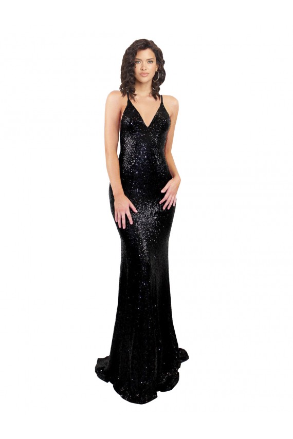 Long Sleeveless Sequin Black Mermaid Black Tie Evening Gown / Prom Dress / Bridesmaid Dress Colchester