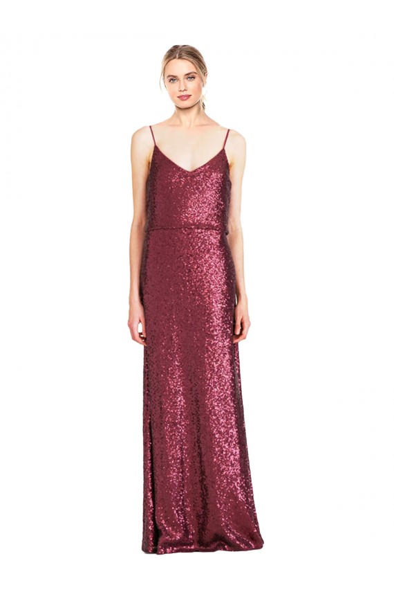 Long Sleeveless Sequin Burgundy A-Line Formal Evening Gown / Prom Dress / Bridesmaid Dress Colchester