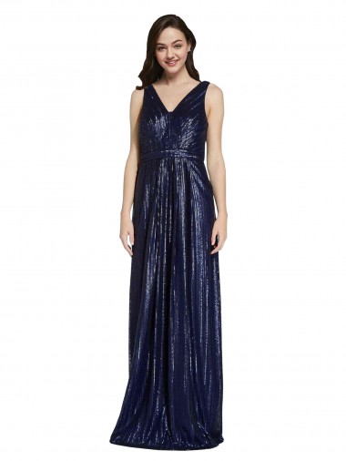 Long Sleeveless Sequin Dark Navy Sheath Formal Evening Gown / Prom Dress / Bridesmaid Dress Colchester