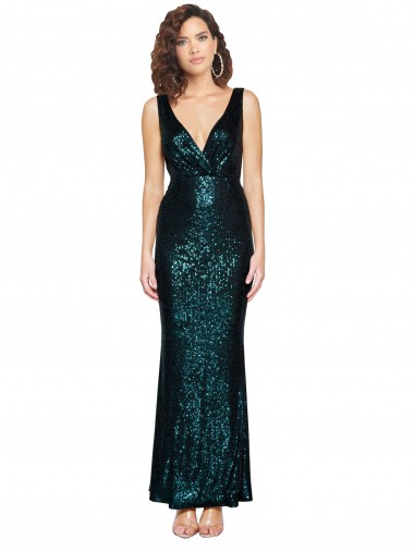 Long Sleeveless Sequin Dark Green Mermaid Bridesmaid Dress / Evening Dress Colchester