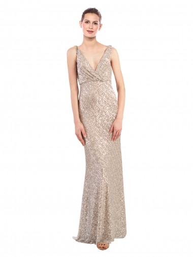 Long Sleeveless Sequin & Sparkling Sequin Silver V-Neck Sheath Formal Evening Gown / Prom Dress / Bridesmaid Dress Colchester