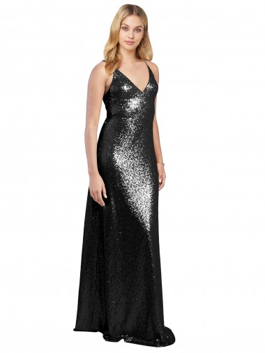 Long Sleeveless Sequin Black A-Line Formal Evening Gown / Prom Dress / Bridesmaid Dress Colchester