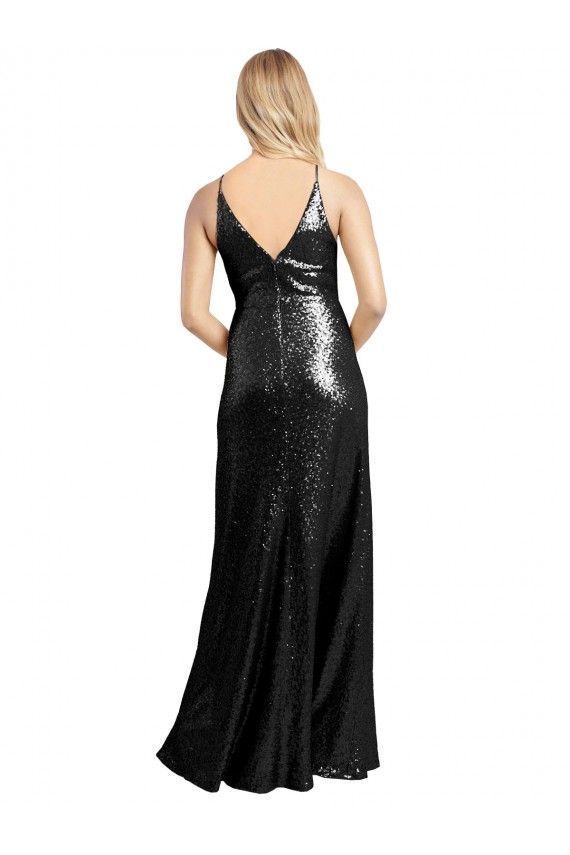 Long Sleeveless Sequin Black A-Line Formal Evening Gown / Prom Dress / Bridesmaid Dress Colchester