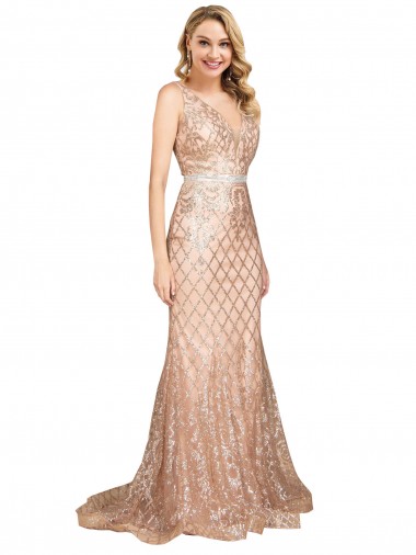 Long Sleeveless Sequin & Sparkling Sequin Rose Gold Mermaid Formal Plus Size Evening Gown / Prom Dress / Bridesmaid Dress Colchester