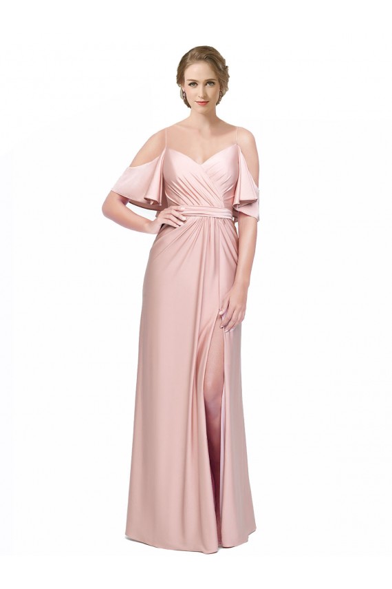 Long Cold Shoulder Silk like Satin Sheath Formal Evening Gown / Prom Dress / Bridesmaid Dress Colchester