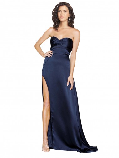 Long Sleeveless Silk like Satin Sapphire Sweetheart A-Line Formal Evening Gown / Prom Dress / Bridesmaid Dress Colchester