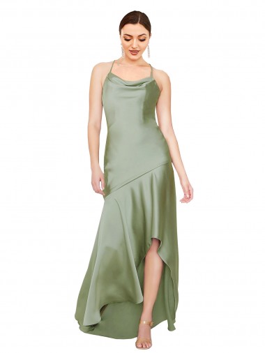 Long Sleeveless Silk like Satin Smoke Green A-Line High Low Evening Gown / Prom Dress / Bridesmaid Dress Colchester