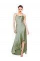 Long Sleeveless Silk like Satin Smoke Green A-Line High Low Evening Gown / Prom Dress / Bridesmaid Dress Colchester