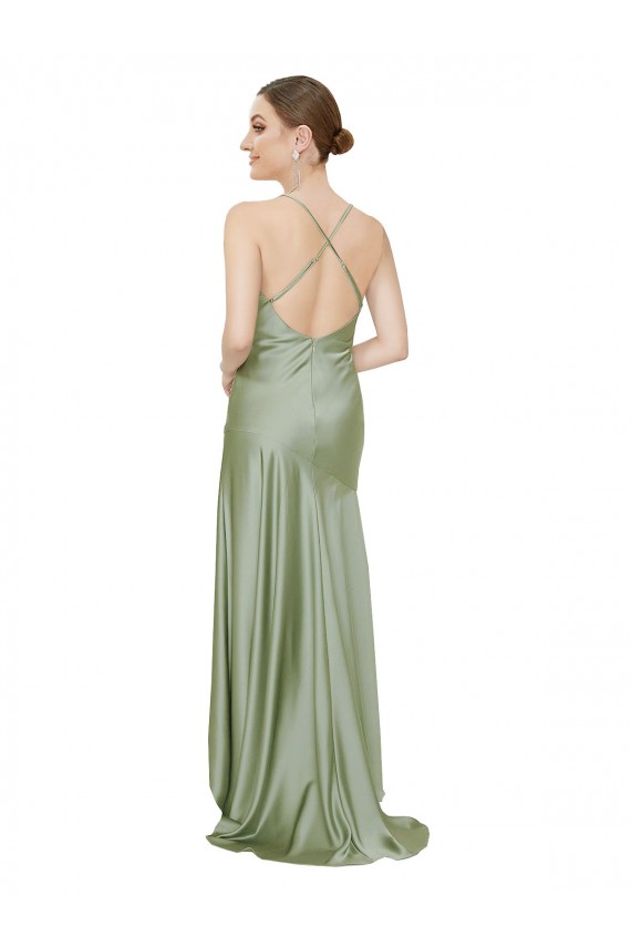 Long Sleeveless Silk like Satin Smoke Green A-Line High Low Evening Gown / Prom Dress / Bridesmaid Dress Colchester