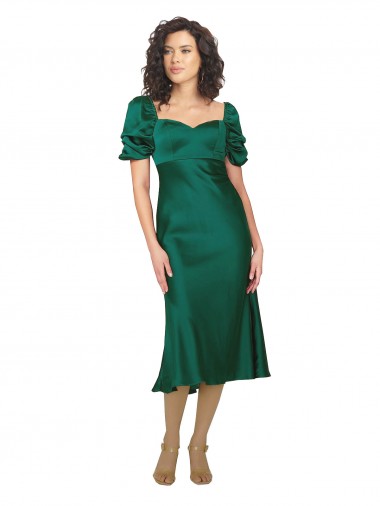 Midi Length Short Sleeves Silk like Satin Hunter A-Line Formal Evening Gown / Prom Dress / Bridesmaid Dress Colchester