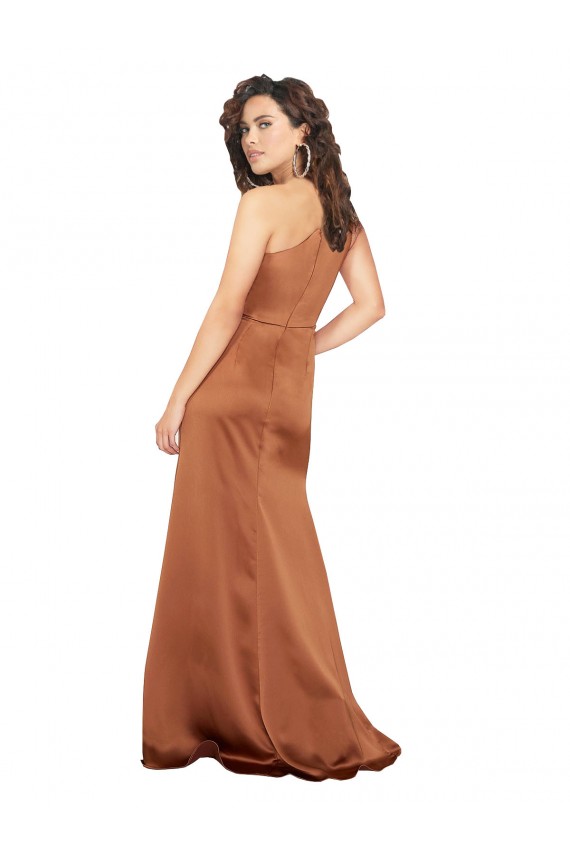 Long Sleeveless Silk like Satin Orange A-Line Formal Dress / Bridesmaid Dress Colchester