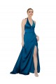 Long Sleeveless Silk like Satin Peacock Blue A-Line Formal Evening Gown / Prom Dress / Bridesmaid Dress Colchester