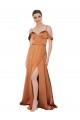 Long Cold Shoulder Silk like Satin Orange A-Line Formal Evening Gown / Prom Dress / Bridesmaid Dress Colchester