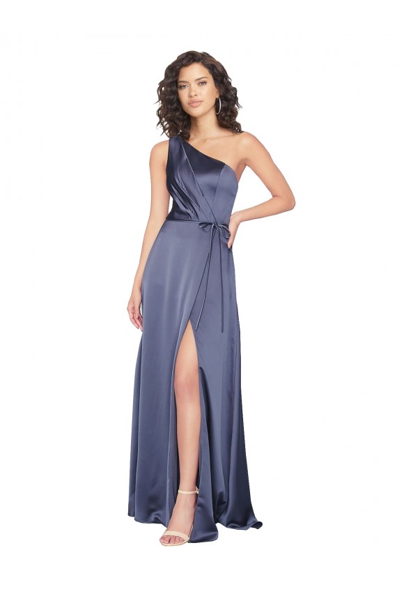 Long Sleeveless Silk like Satin Dusk One Shoulder A-Line Formal Evening Gown / Prom Dress / Bridesmaid Dress Colchester