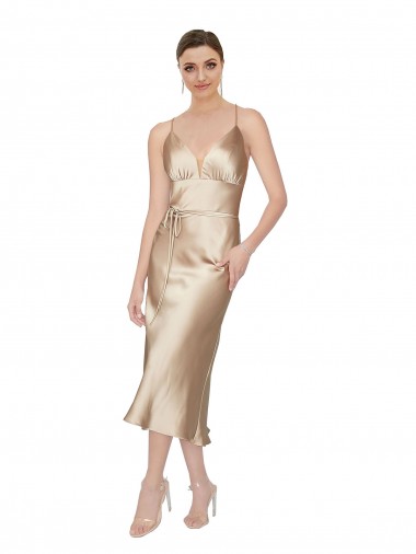 Midi Length Sleeveless Silk like Satin A-Line Formal Evening Gown / Prom Dress / Bridesmaid Dress Colchester