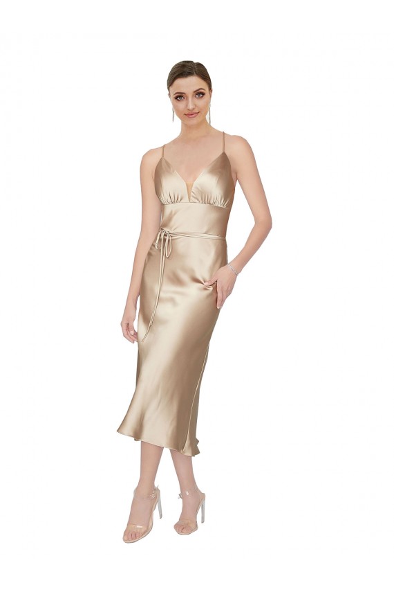 Midi Length Sleeveless Silk like Satin A-Line Formal Evening Gown / Prom Dress / Bridesmaid Dress Colchester