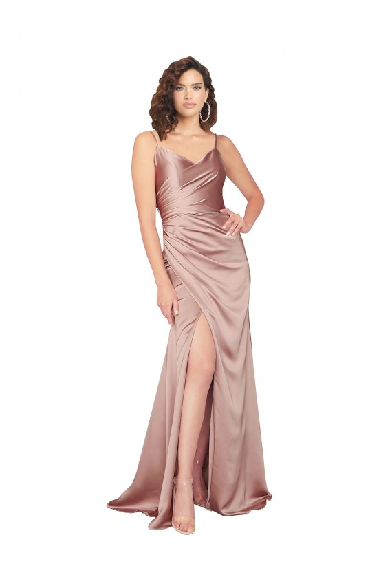 Long Sleeveless Silk like Satin Dusty Pink Sheath Black Tie Evening Gown / Prom Dress / Bridesmaid Dress Colchester