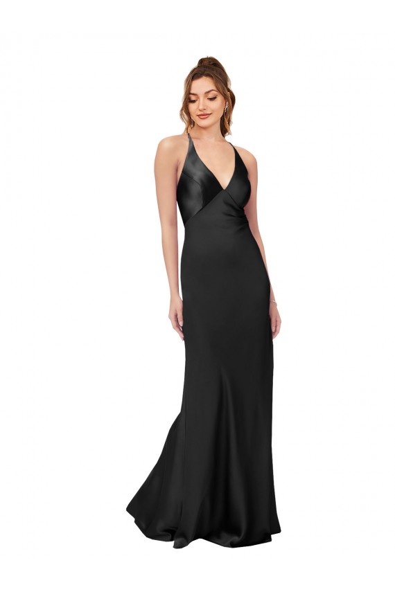 Long Sleeveless Silk like Satin Black Sheath Black Tie Evening Gown / Prom Dress / Bridesmaid Dress Colchester