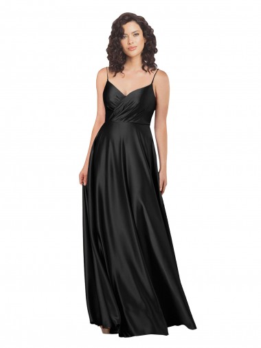 Long Sleeveless Silk like Satin Black A-Line Formal Dress / Bridesmaid Dress Colchester