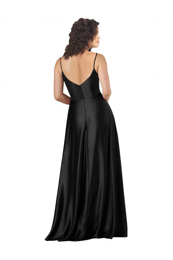 Long Sleeveless Silk like Satin Black A-Line Formal Dress / Bridesmaid Dress Colchester