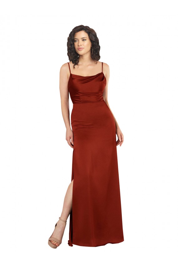 Long Sleeveless Silk like Satin Red Spaghetti Straps A-Line Formal Evening Gown / Prom Dress / Bridesmaid Dress Colchester