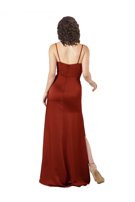 Long Sleeveless Silk like Satin Red Spaghetti Straps A-Line Formal Evening Gown / Prom Dress / Bridesmaid Dress Colchester